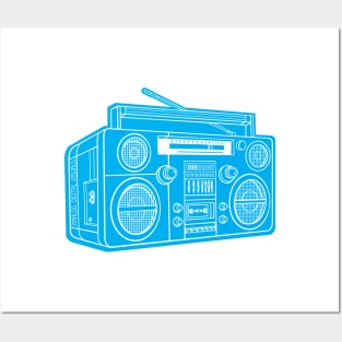 Boombox (White Lines + Cyan Drop Shadow) Analog / Music Posters and Art